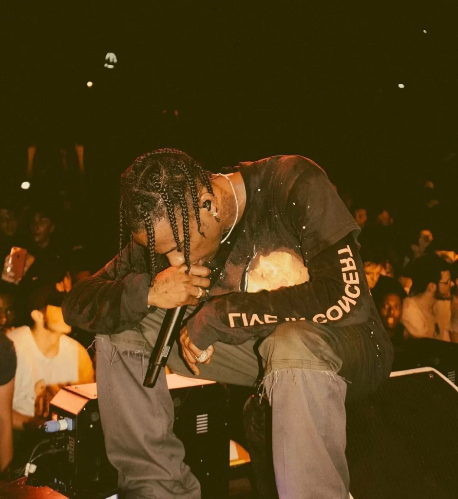 Travis Scott on stage with fans