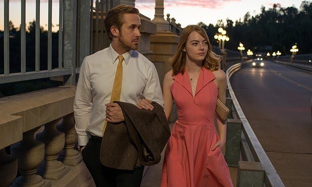 Ryan Gosling with Emma Stone in La La Land movie