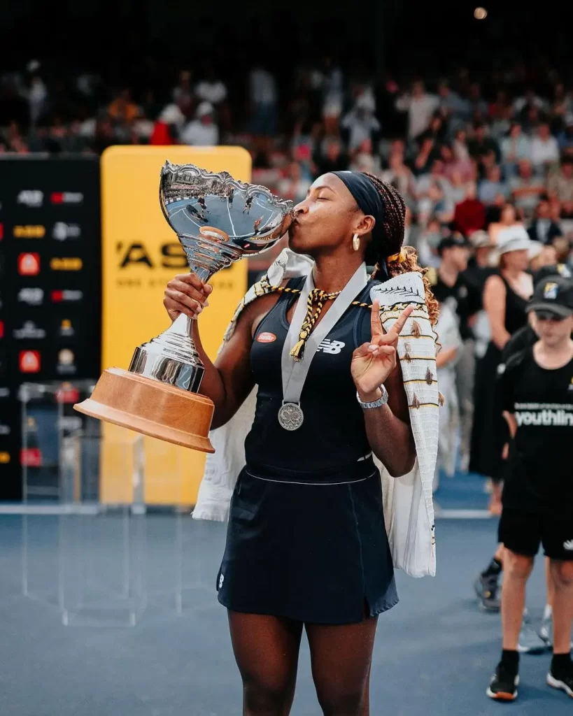 Coco Gauff With American Open trophy